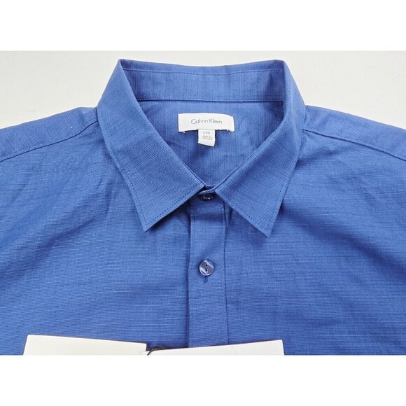 Calvin Klein Size Large Navy Short Sleeve Logo Tag Mens Cotton Pocket Shirt NWT - Picture 12 of 12